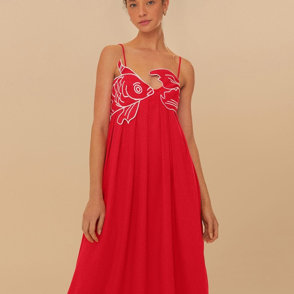 Farm Rio NWOT Authentic Red Fish Dress  Med.